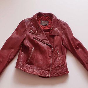 Leather jacket, Mackage, wine red, size large (slim fit)